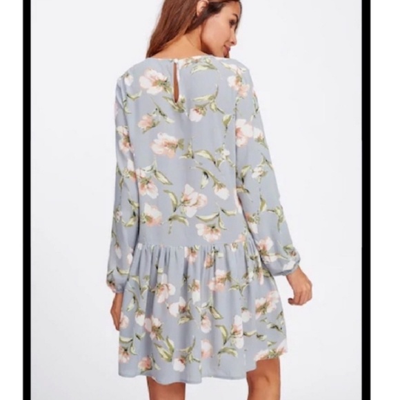 Antique Blue Floral Swing Dress - Picture 2 of 3